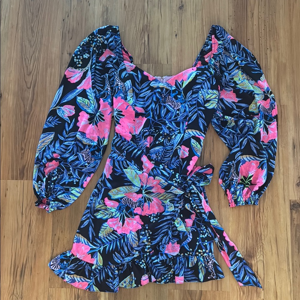 Floral Long Sleeve Wrap Dress